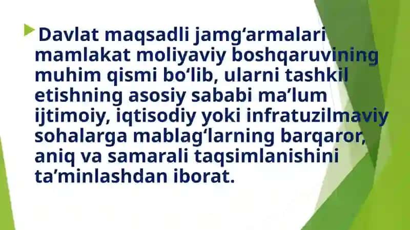 Davlat maqsadli jamg'armalarining byudjet tizimidagi o'rniva va ahmiyati 2