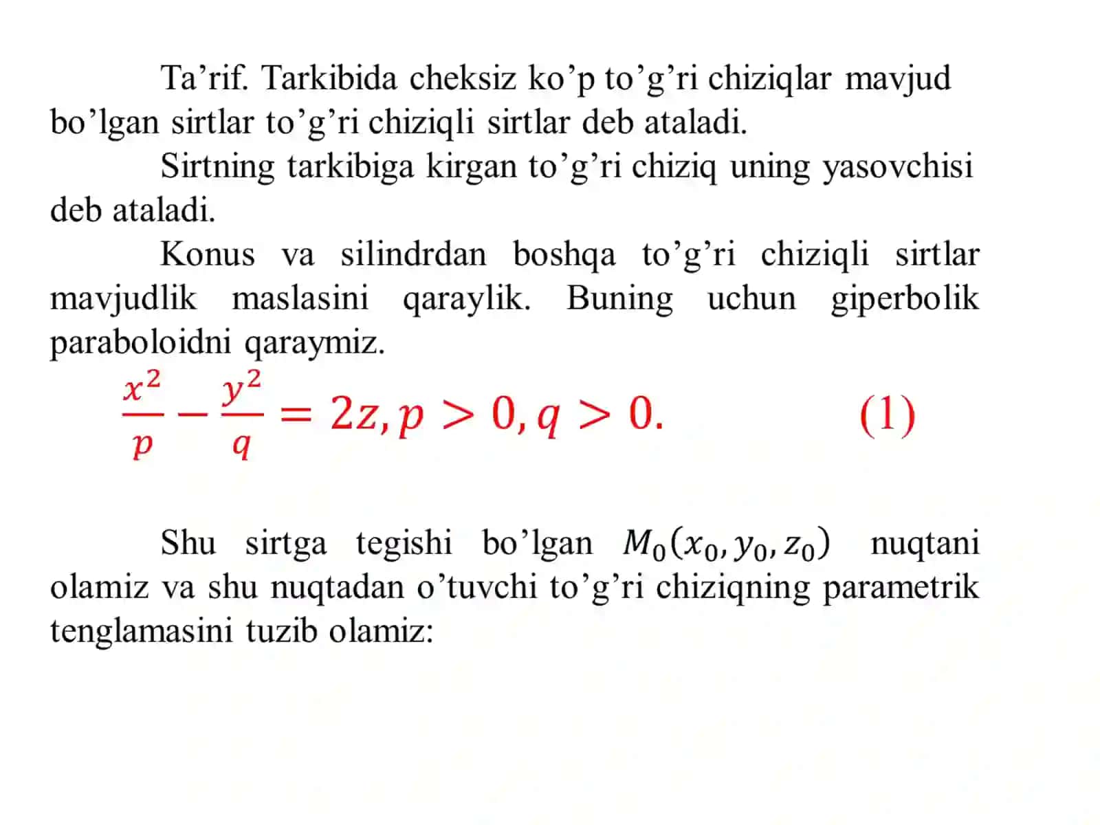 IKKINCHI TARTIBLI SIRTLARNING TO’G’RI CHIZIQLI YASOVCHILARI 2