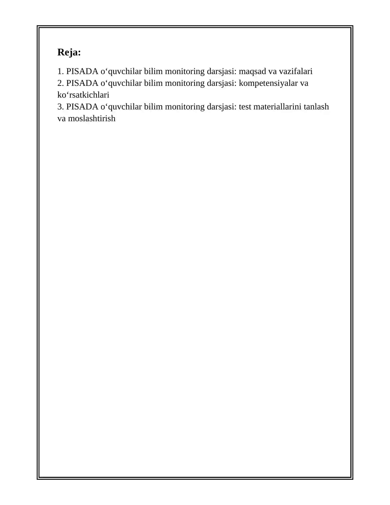 PISADA OʻQUVCHILAR BILIM MONITORING DARAJASI 2