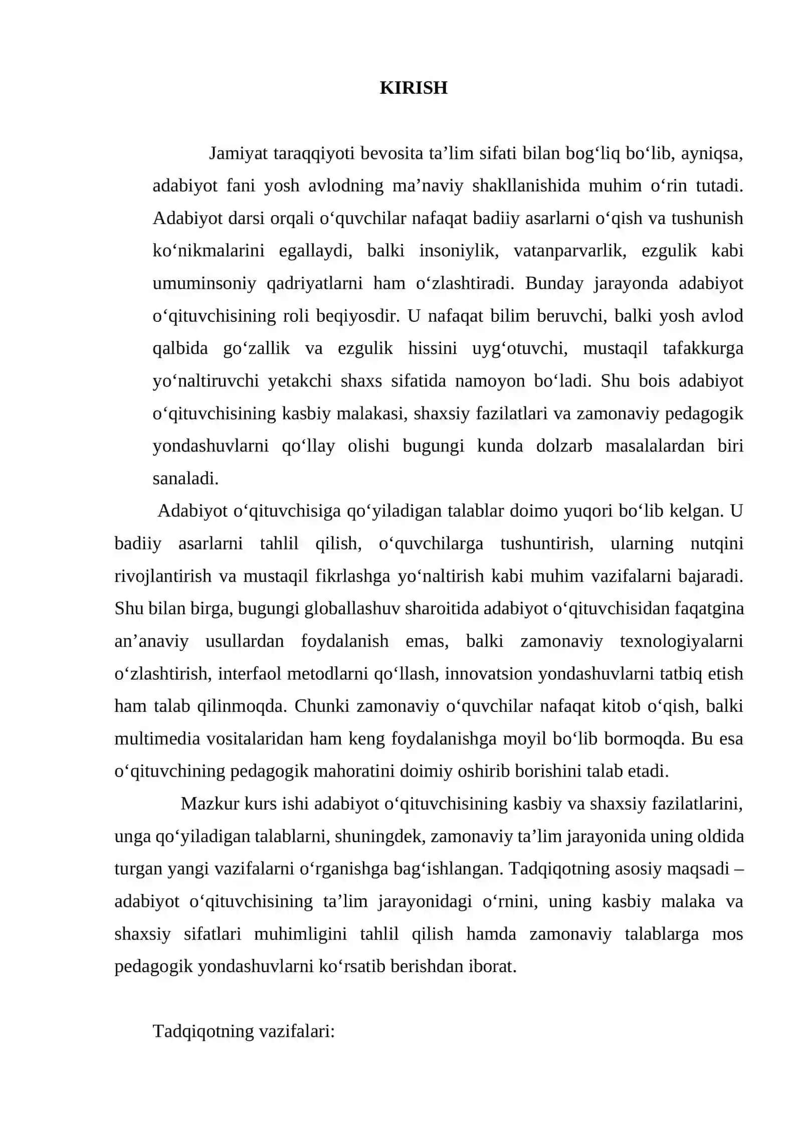 ADABIYOT O`QITUVCHISI VA UNING SHAXSIGA QO`YILADIGAN TALABLAR 2