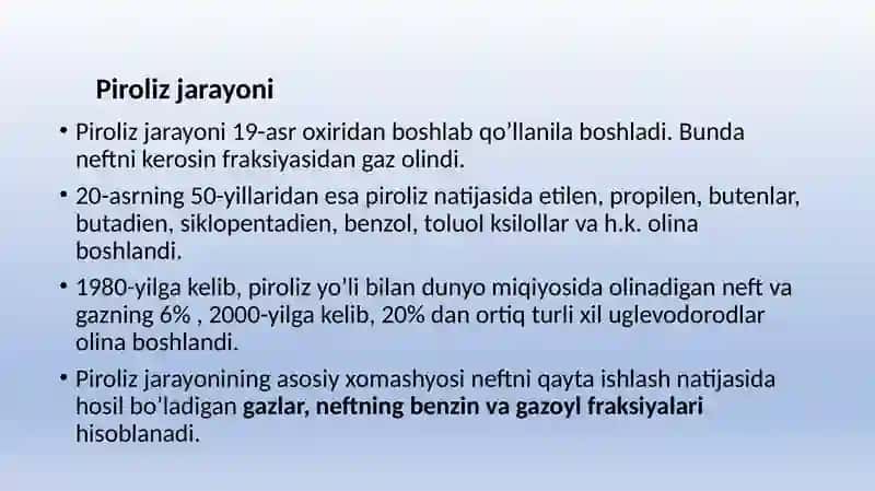Gaz fazasidagi piroliz 2