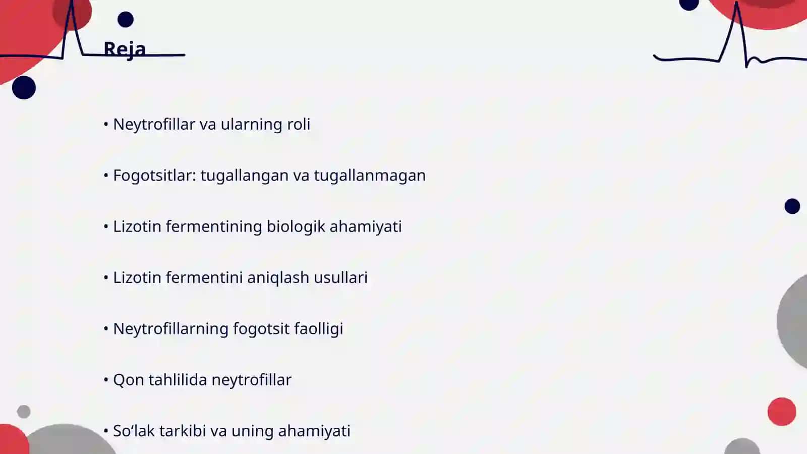 Qondagi neytrofillar leykositlar tugallangan yoki tugallanmagan fogotsitlar soʻlakdagi lizotin fermentini aniqlash 2