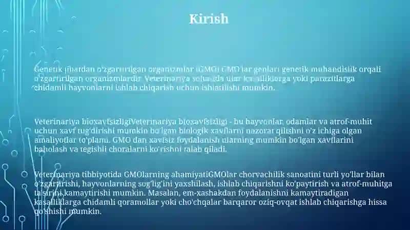 Geni Madifikatsiyalangan Organizmlar Va Veterinariya Bioxavfsizligi 2