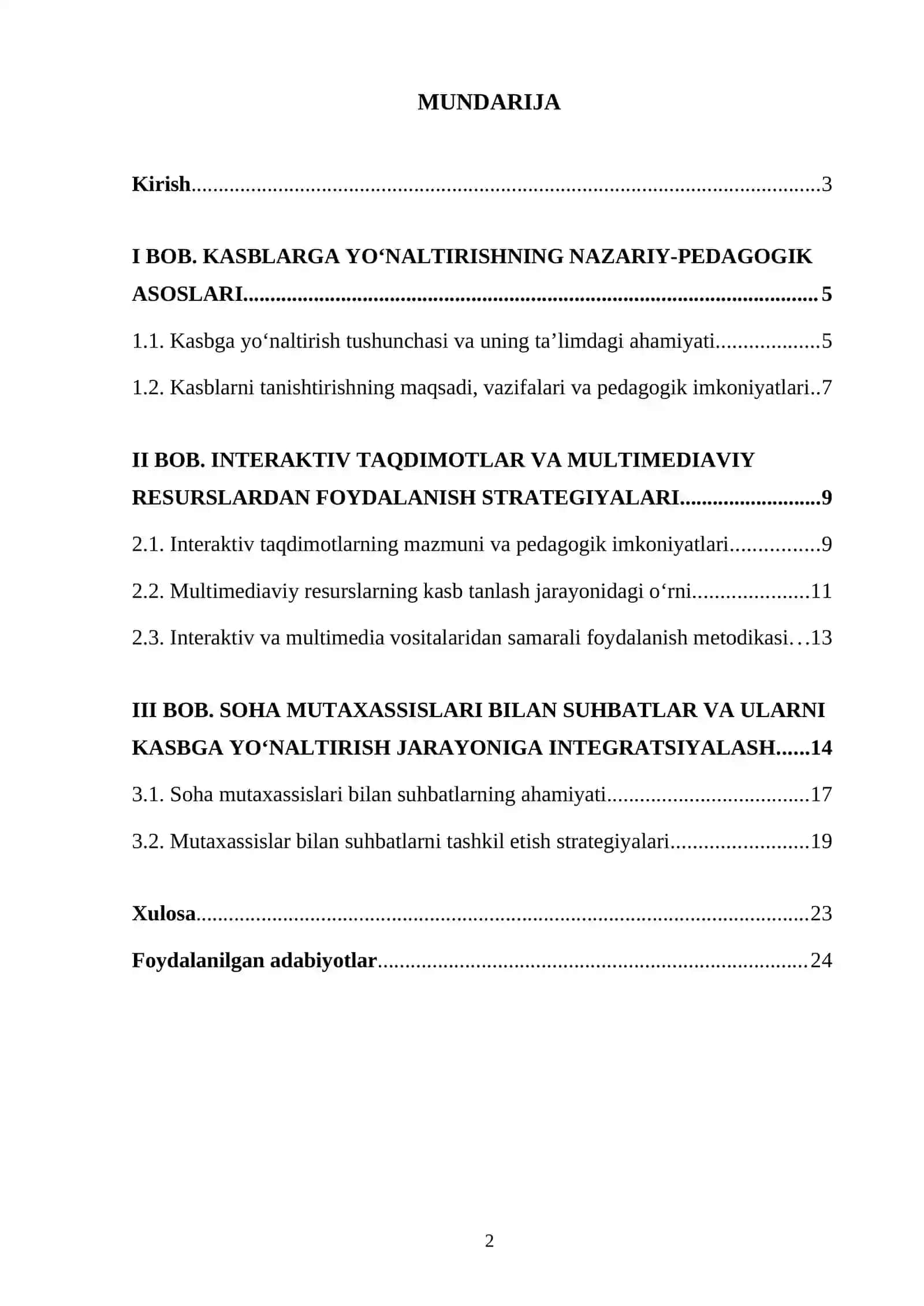 KASBLARNI TANISHTIRISHDA INTERAKTIV TAQDIMOTLAR, MULTIMEDIAVIY RESURSLAR VA SOHA MUTAXASSISLARI BILAN SUHBATLARDAN FOYDALANISH STRATEGIYALARI 2