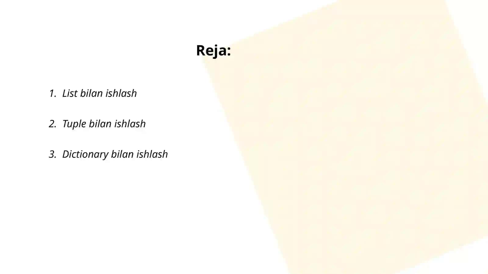 List bilan ishlash 2