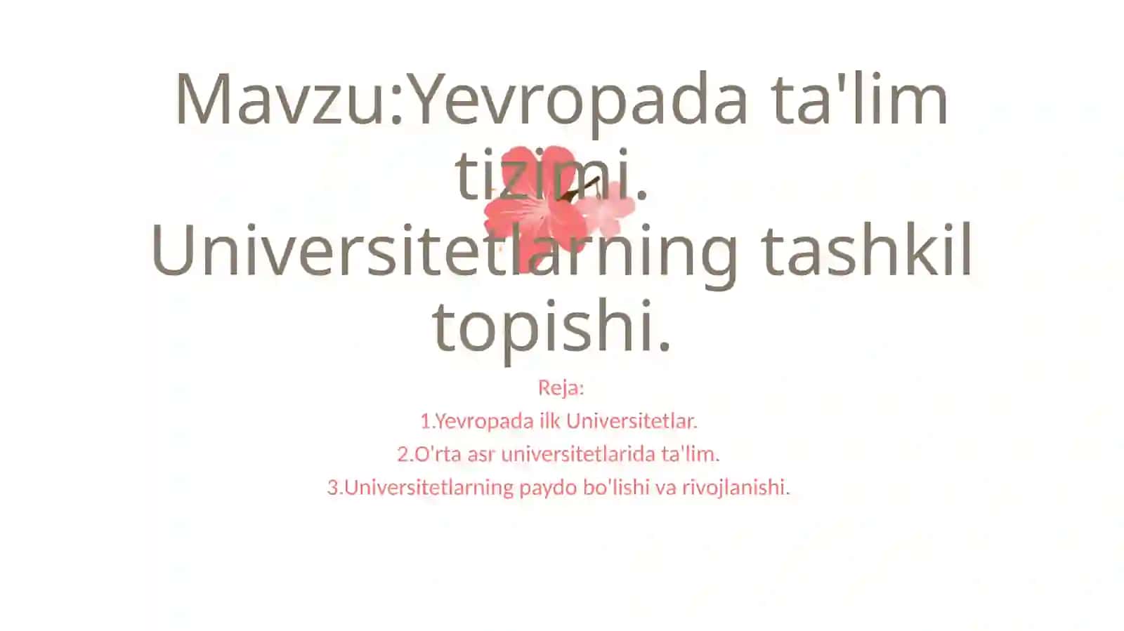 Nizomiynomidagi Toshkent davlat pedagogika universiteti tarix fakulteti 2-kurs ir tqita'lim yo'nalishi 201-guruh talabasi Nurmahmudova Husnoraning Jahon tarixi fanidan tayyorlagan mustaqilishi 2