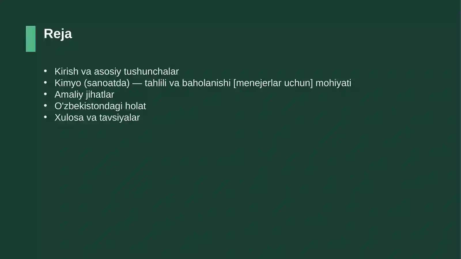 Kimyo (sanoatda) — tahlili va baholanishi [menejerlar uchun] 2