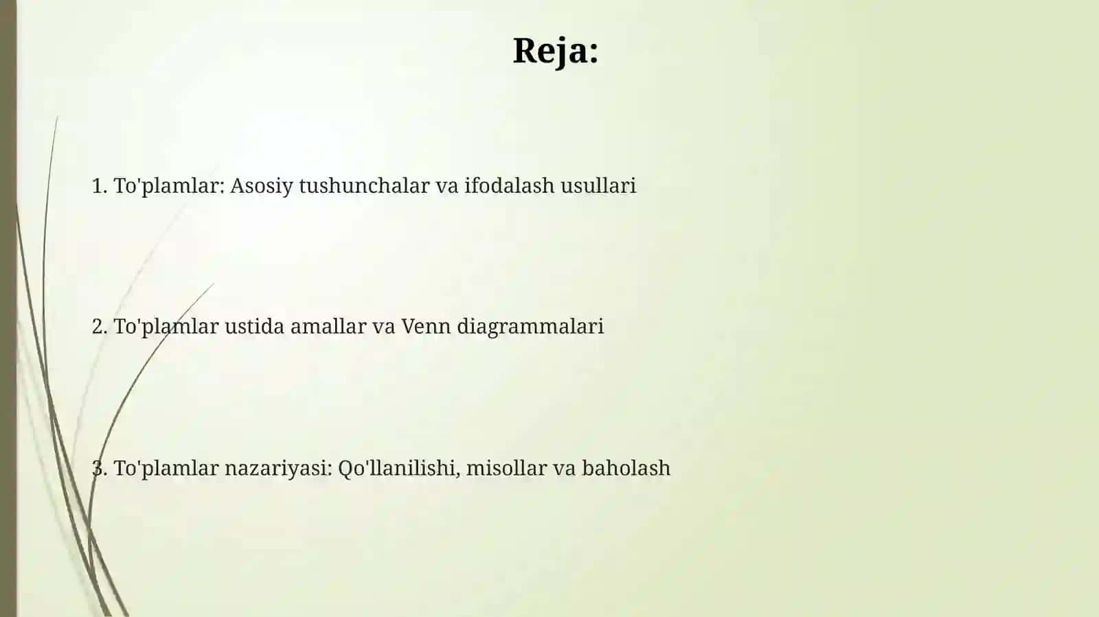 To'plamlarni o'qitish 2
