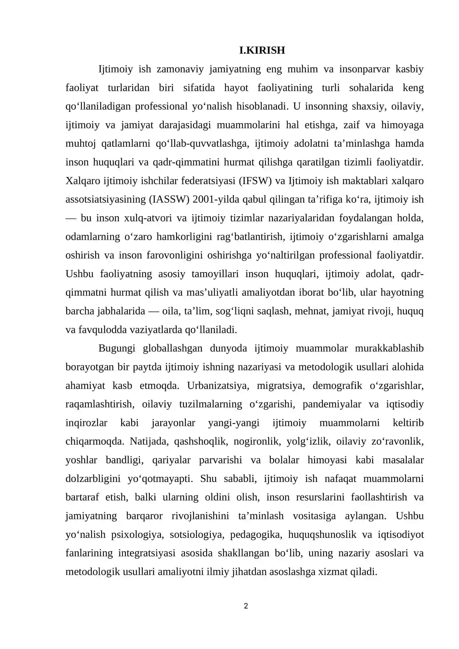 Hayot faoliyatining turli sohalarida ijtimoiy ish . ijtimoiy ishning nazariyasi va metologik usullari 2