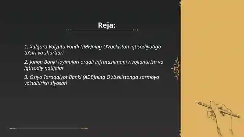 Xalqaro moliyaviy institutlar va ularning O‘zbekiston iqtisodiyotiga ta’siri 2