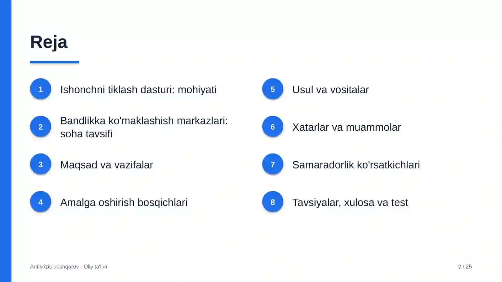 Antikrizis boshqaruv · Oliy ta'lim 2