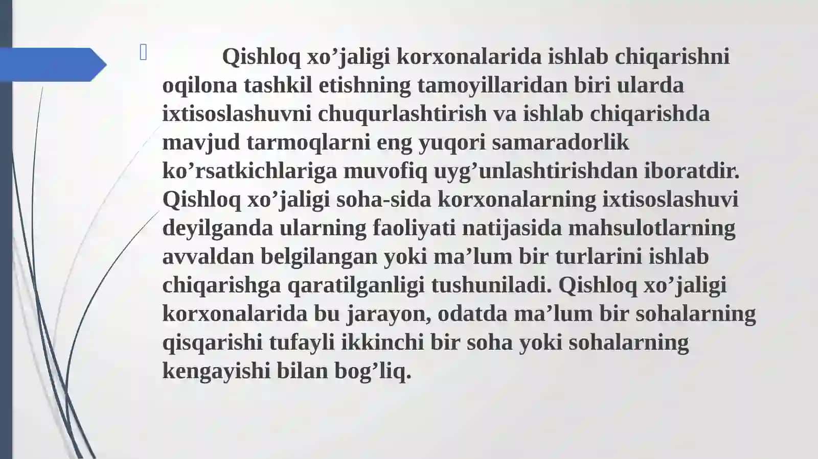 Agrobiznesda ISHLAB CHIQARISHNI JOYLASHTIRISH, IXTISOSLASHTIRISH VA INTEGRATSIYA JARAYONLARI 2