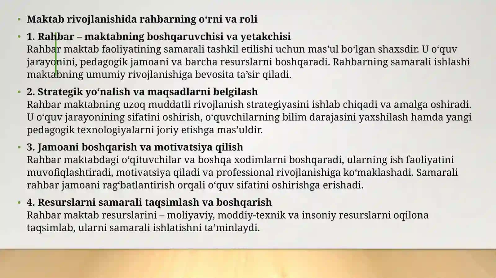 Maktabni Samarali boshqarishda Rahbarga qo’yiladigan talablar 2
