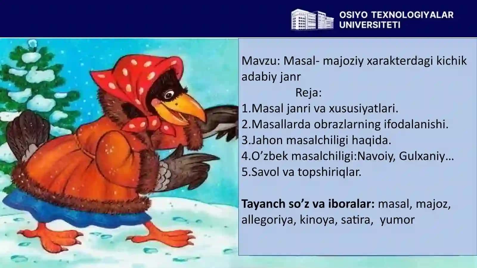 Masal - majoziy xarakterdagi kichik adabiy janr 2