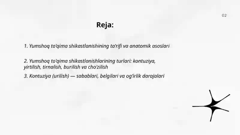 Shikastlanishlar. Yumshoq to'qima shikastlanishi va birinchi tibbiy yordam 2