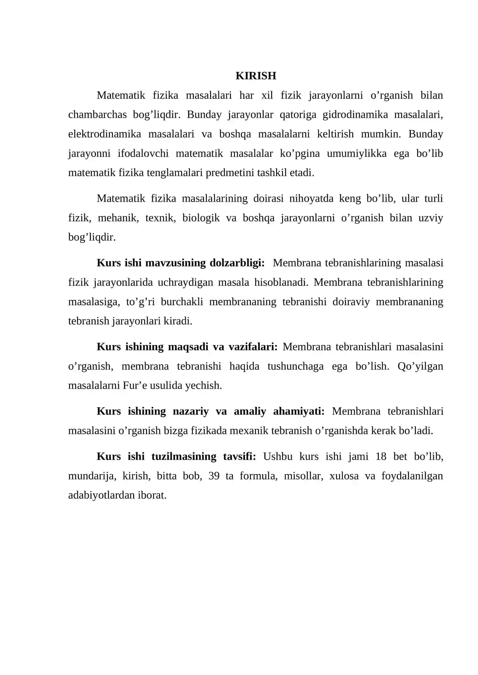 MEMBRANA TEBRANISHLARINING MASALASI 2