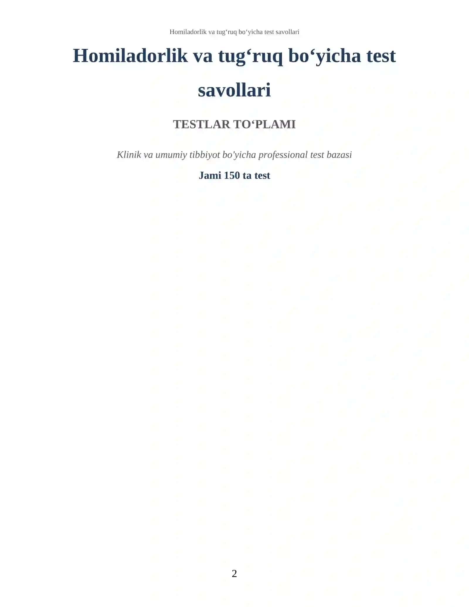 Homiladorlik va tug‘ruq bo‘yicha test savollari 2