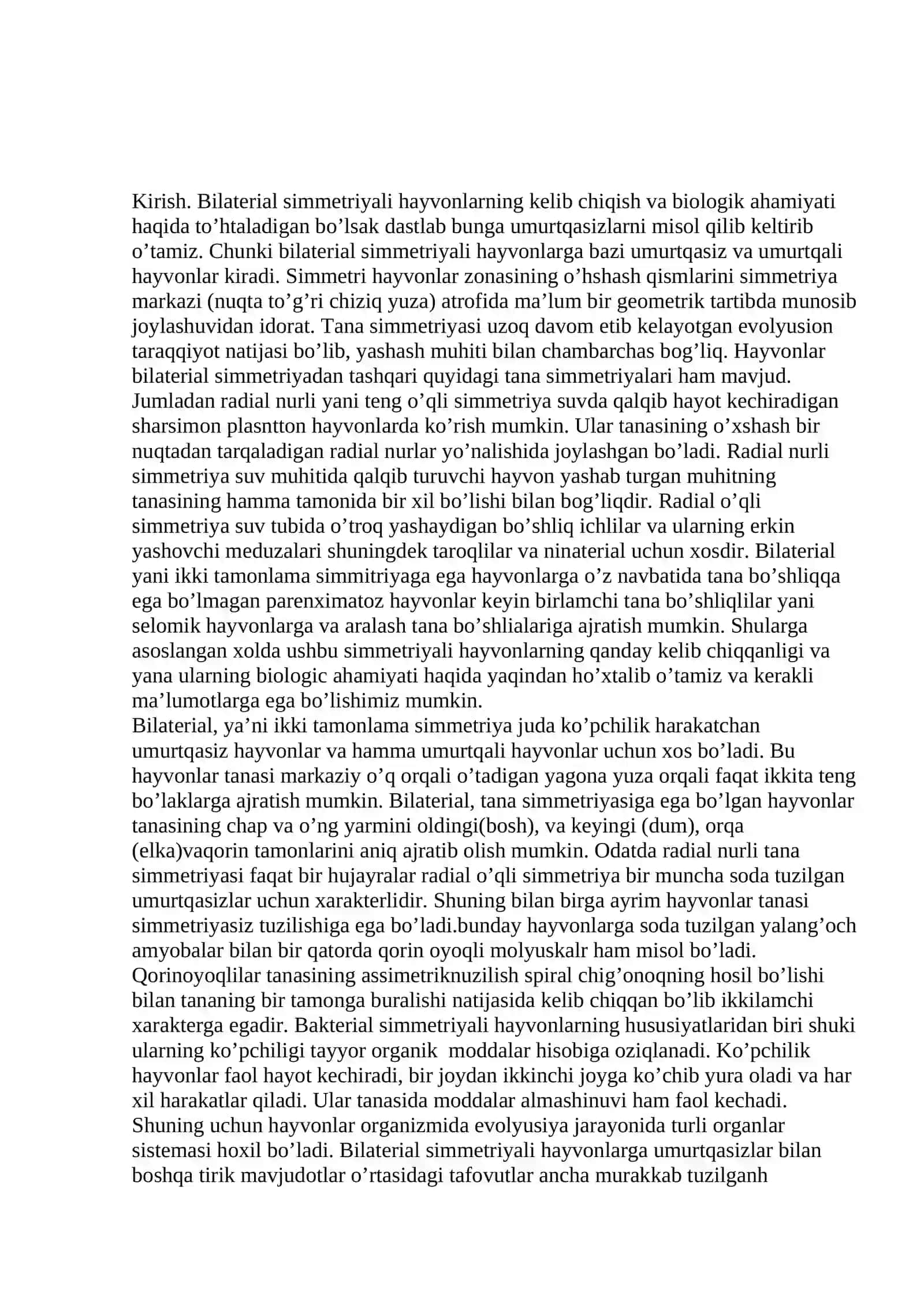 Bilaterial simmetriyaning biologik ahamiyati 2