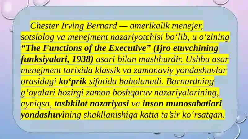 Ch.Bernardning menejmentga oidli qarashlari 2