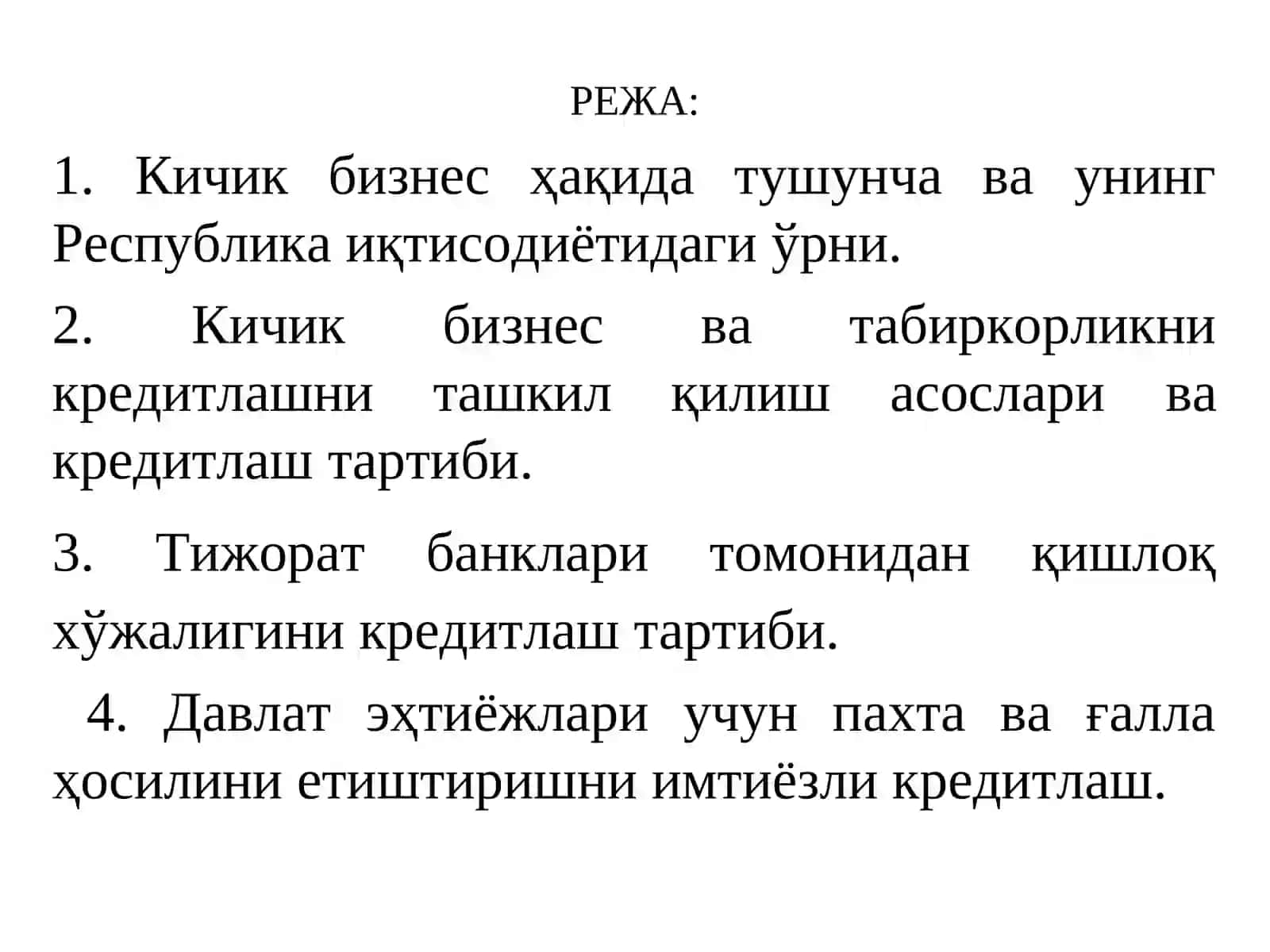 Кичик бизнес, тадбиркорлик ва қишлоқ хўжалигисубъектларини кредитлаш 2