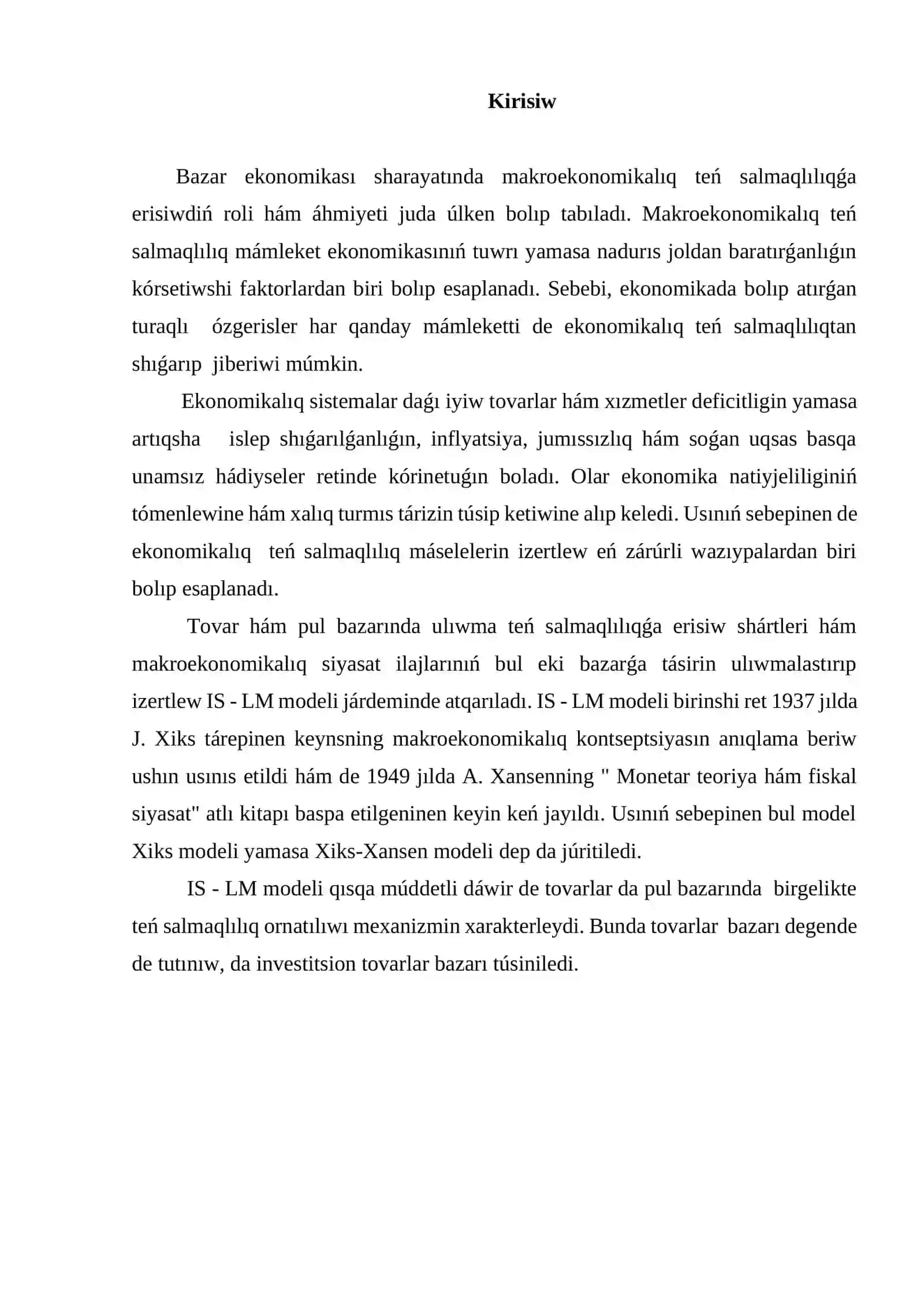IS-LM modeli haqqında tu`sinik ha`m modeldin` tiykarg`ı ten`lemeleri 2
