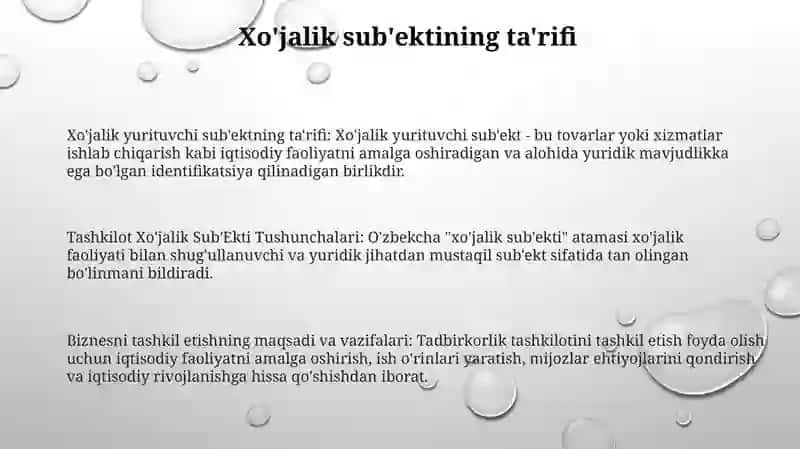 Tashkilot XoʻJalik SubʼEkti Tushunchalari Biznesni Tashkil Etishning Maqsadi Va Vazifalari 2