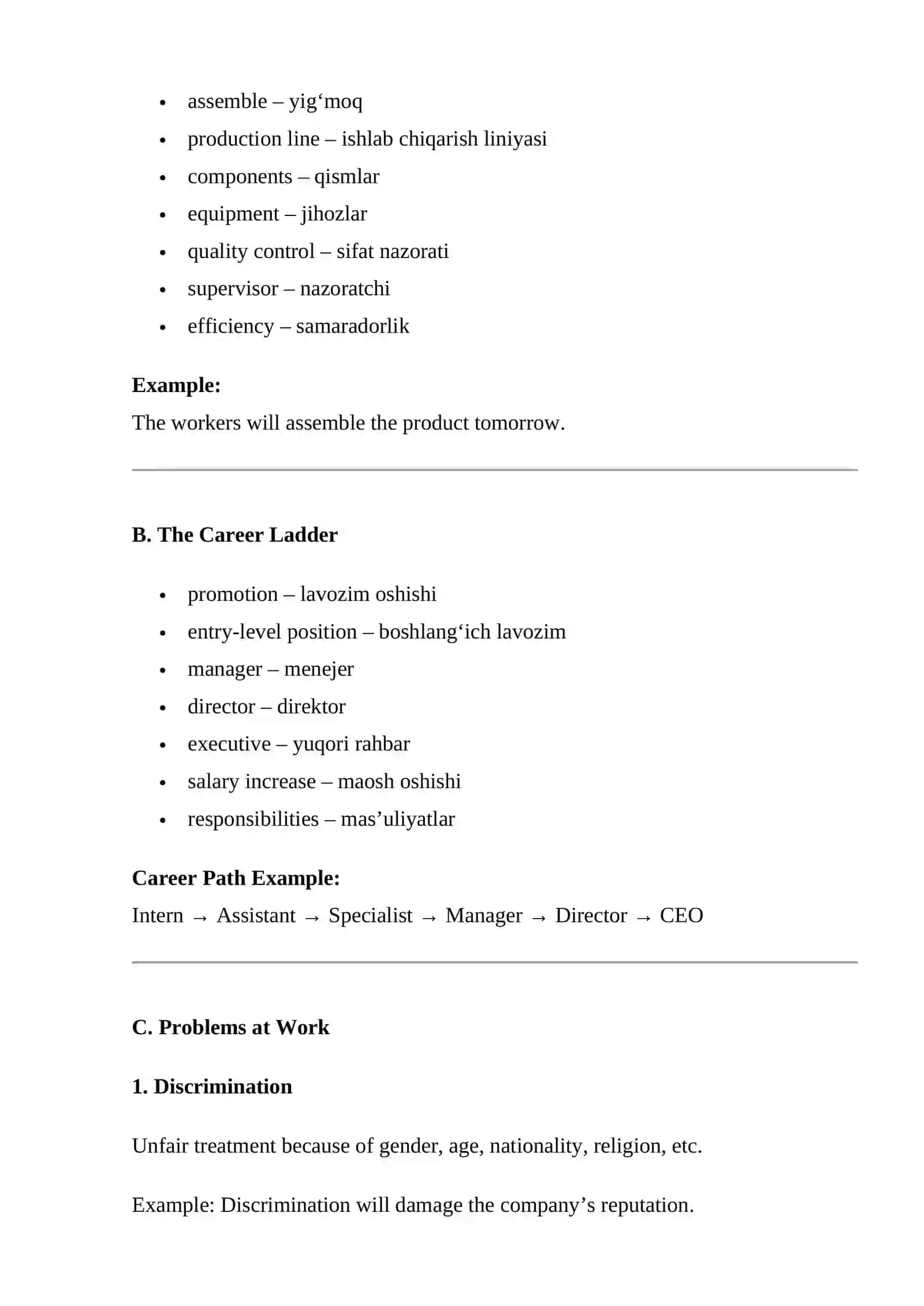 UNIT 5: Assembling. The Career Ladder – Problems at Work 2