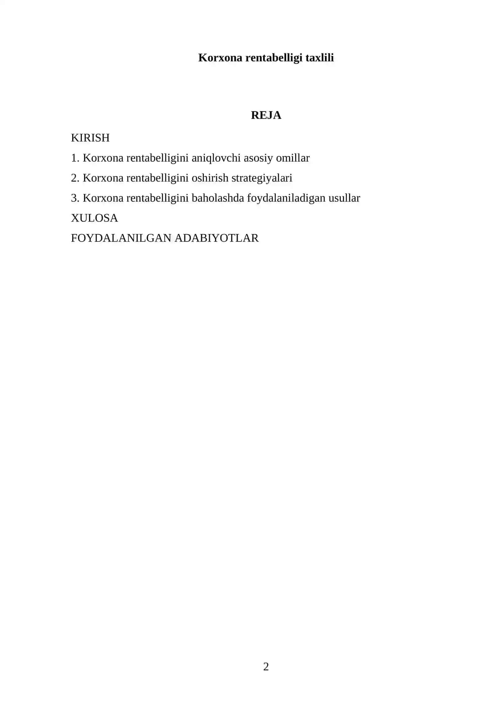 Korxona rentabelligi taxlili 2