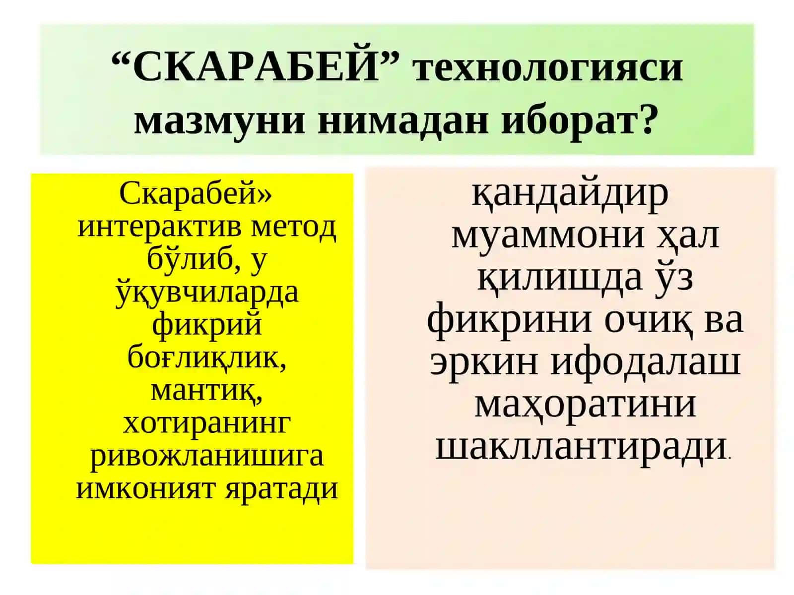 Биология дарсларида скарабей технологияси асосида дарс ўтиш 2