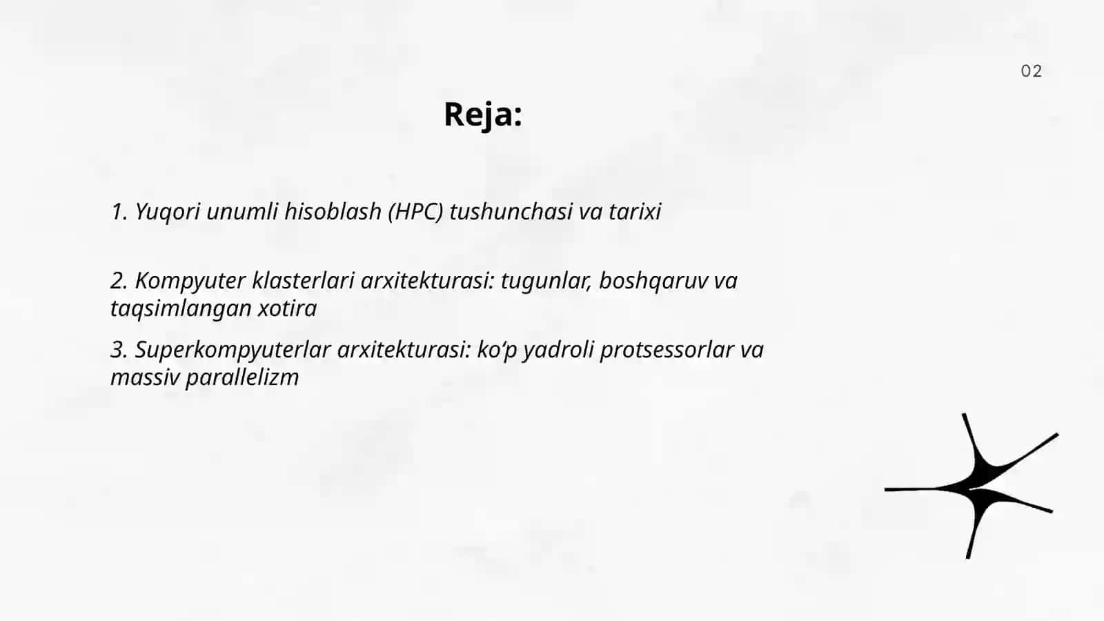 Kompyuter klasterlari va superkompyuterlar:Yuqori unumli hisoblash tizimlari,ularning arxitekturasi va qòllanish sohalari 2