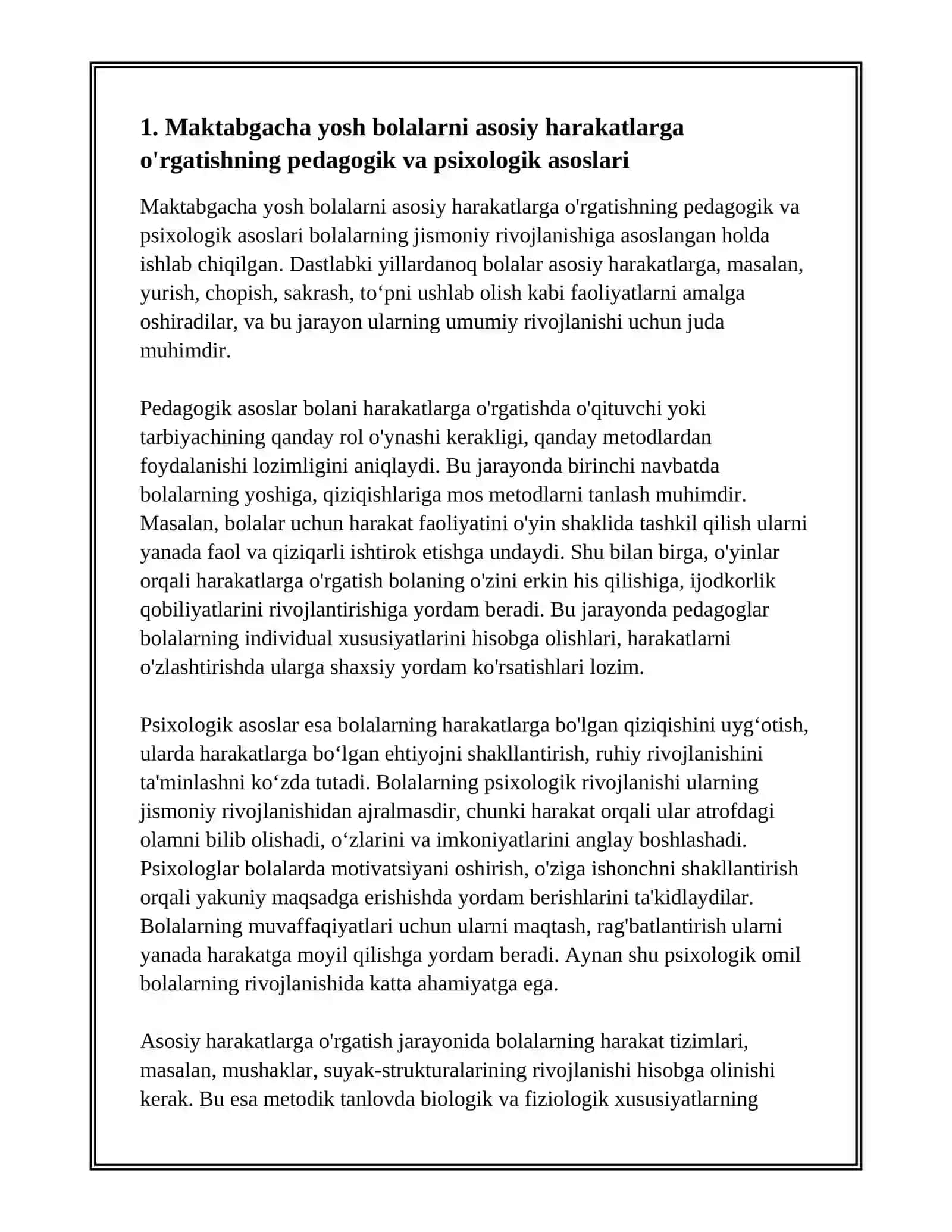 MAKTABGACHA YOSHDAGI BOLALARNI ASOSIY HARAKATLARGA O'RGATISH METODIKASI 2