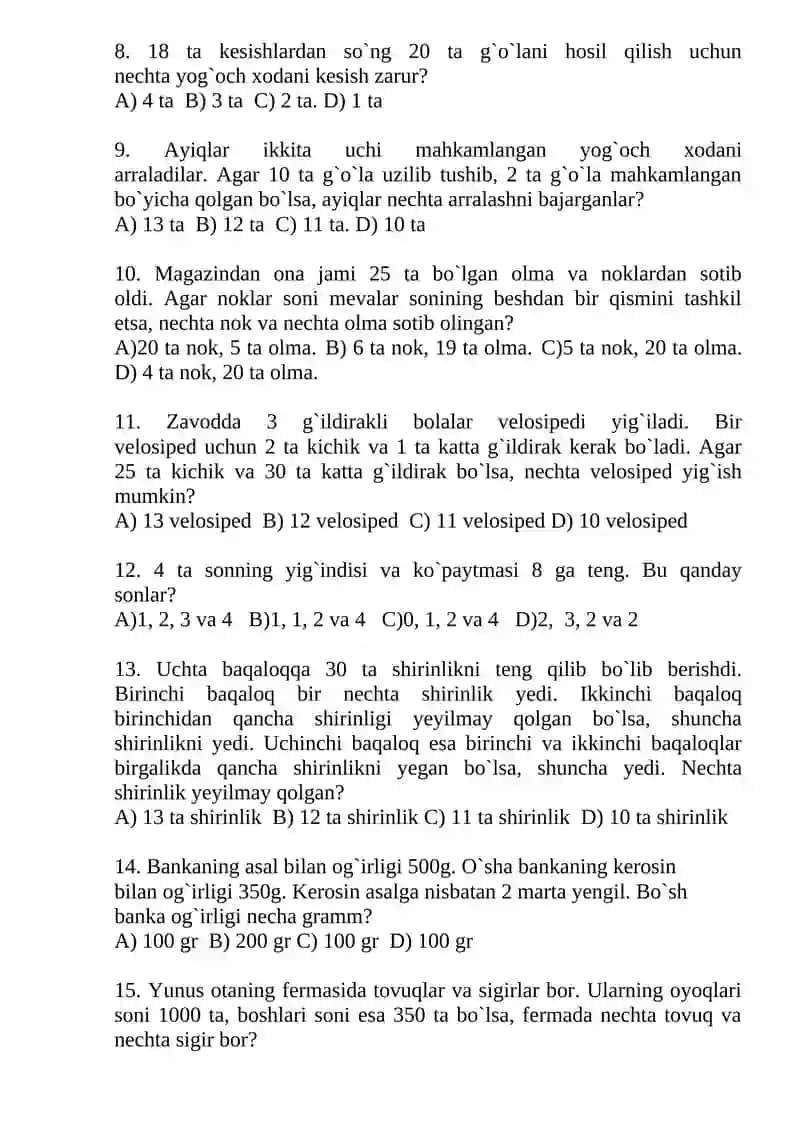 Boshlang’inch sinflarda nostandart masalalar va ularni yechishga o’rgatish metodikasi fanidan ORALIQ nazorat ishi 2