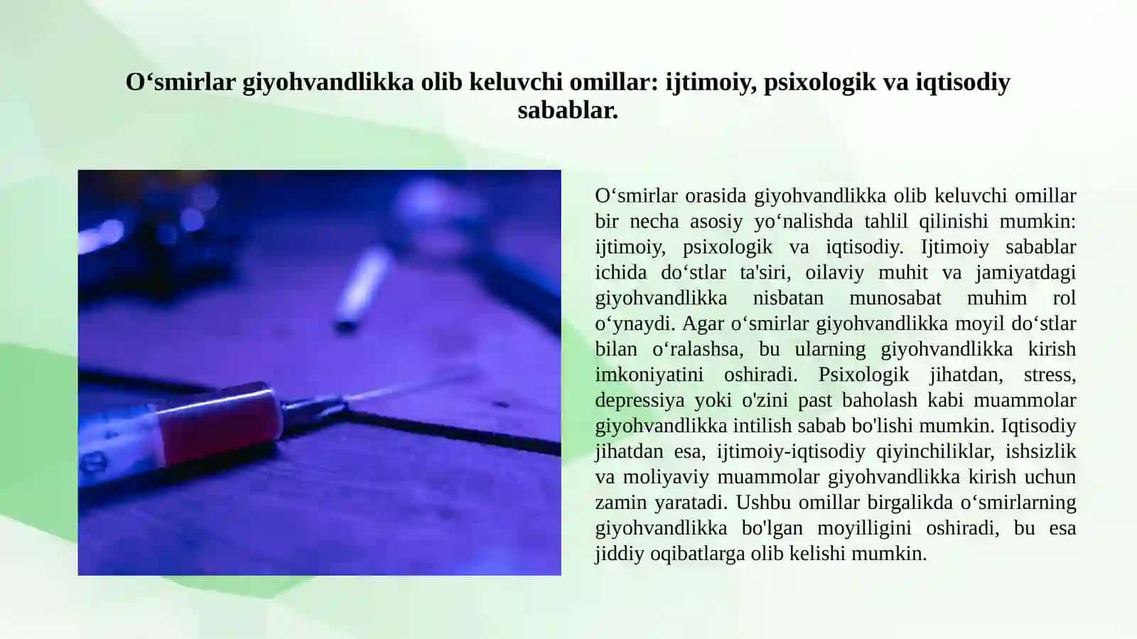 Oʻsmirlar orasida giyohvandlikning sabab va oqibatlari 2