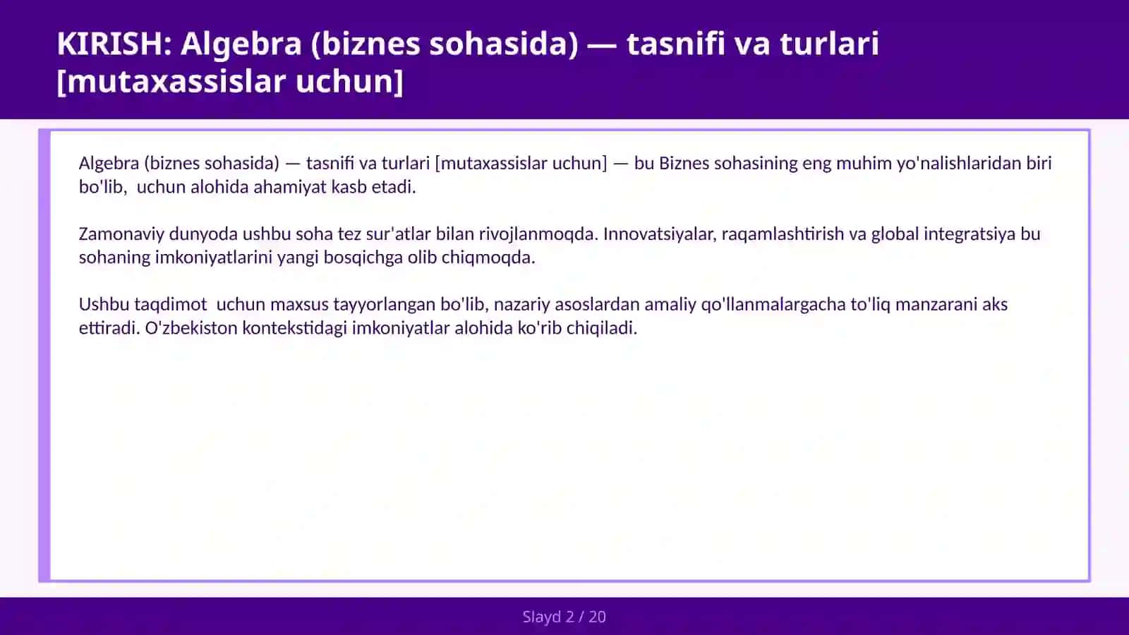 Algebra (biznes sohasida) — tasnifi va turlari [mutaxassislar uchun] 2