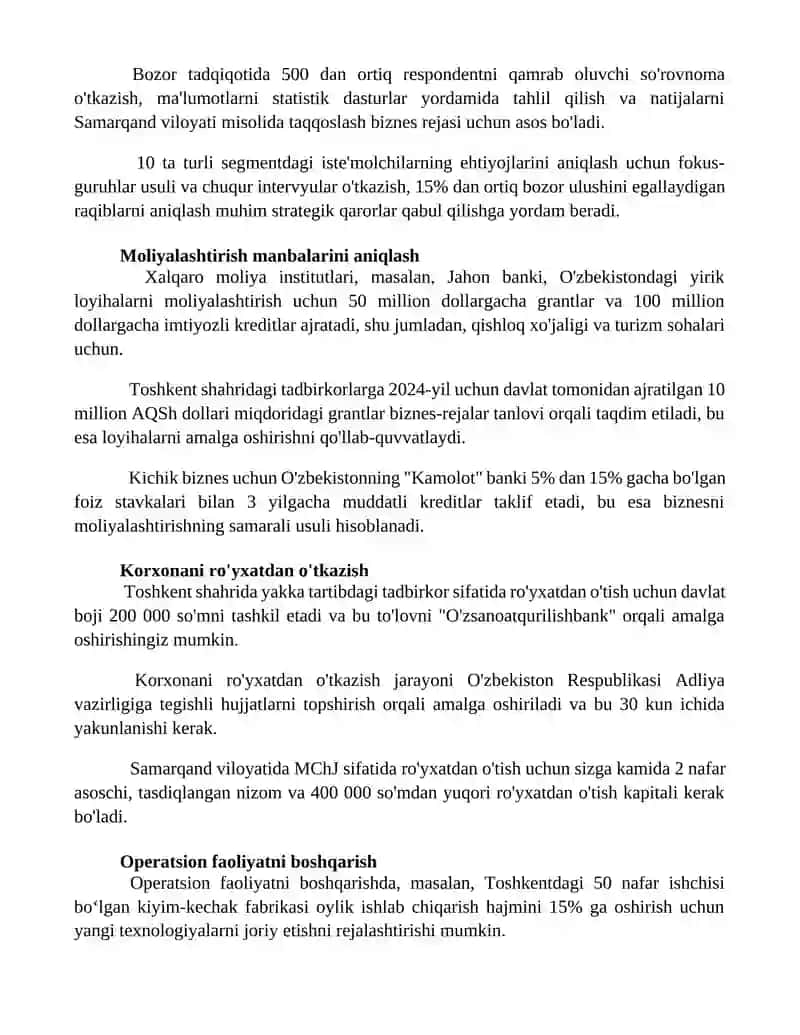 Biznes faoliyatini tashkil etish 2