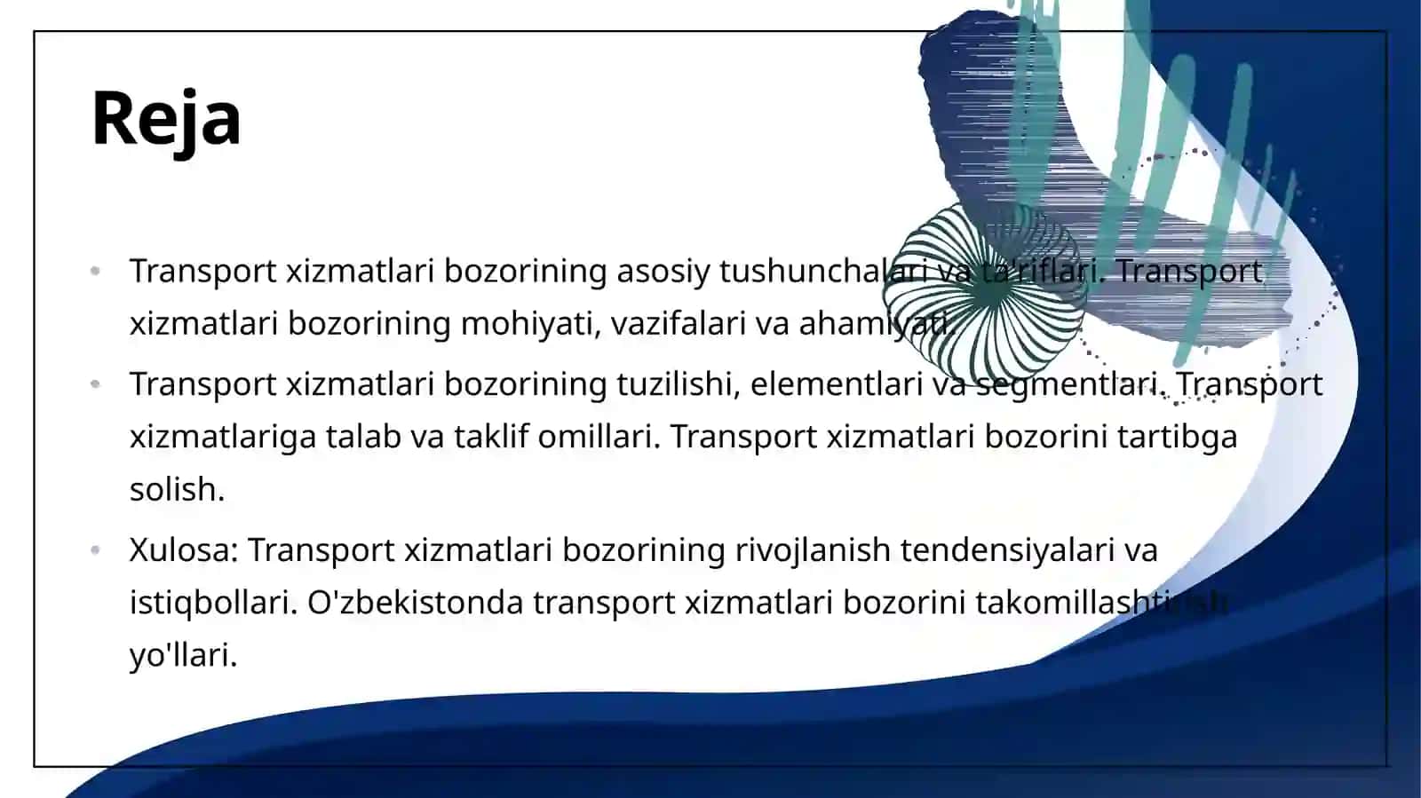 Transport xizmatlari bozori tushunchalari 2
