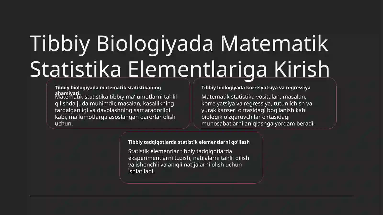 Tibbiy biologik masalalarni yechishda matematik statistika elementlaridan foydalanish korrelyatsion bog'lanishlar va regressiya tenglamasi 2
