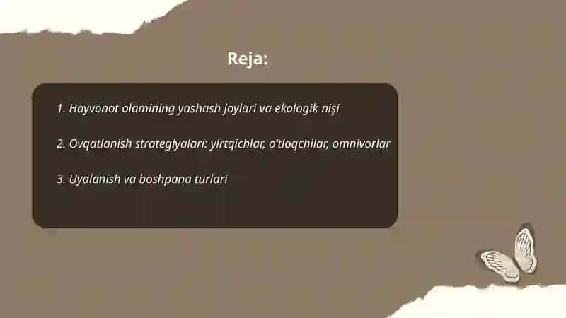 Hayvonot olamining yashash tarzi, koʻpayishi va tarqalishi va turlari 2