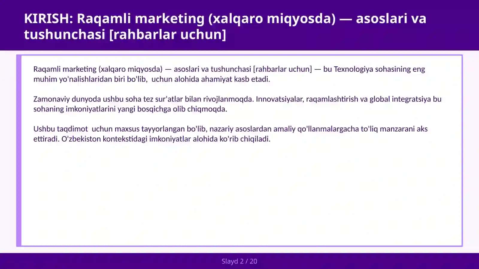Raqamli marketing (Xalqaro miqyosda) — Asoslari va tushunchasi [Rahbarlar uchun] 2