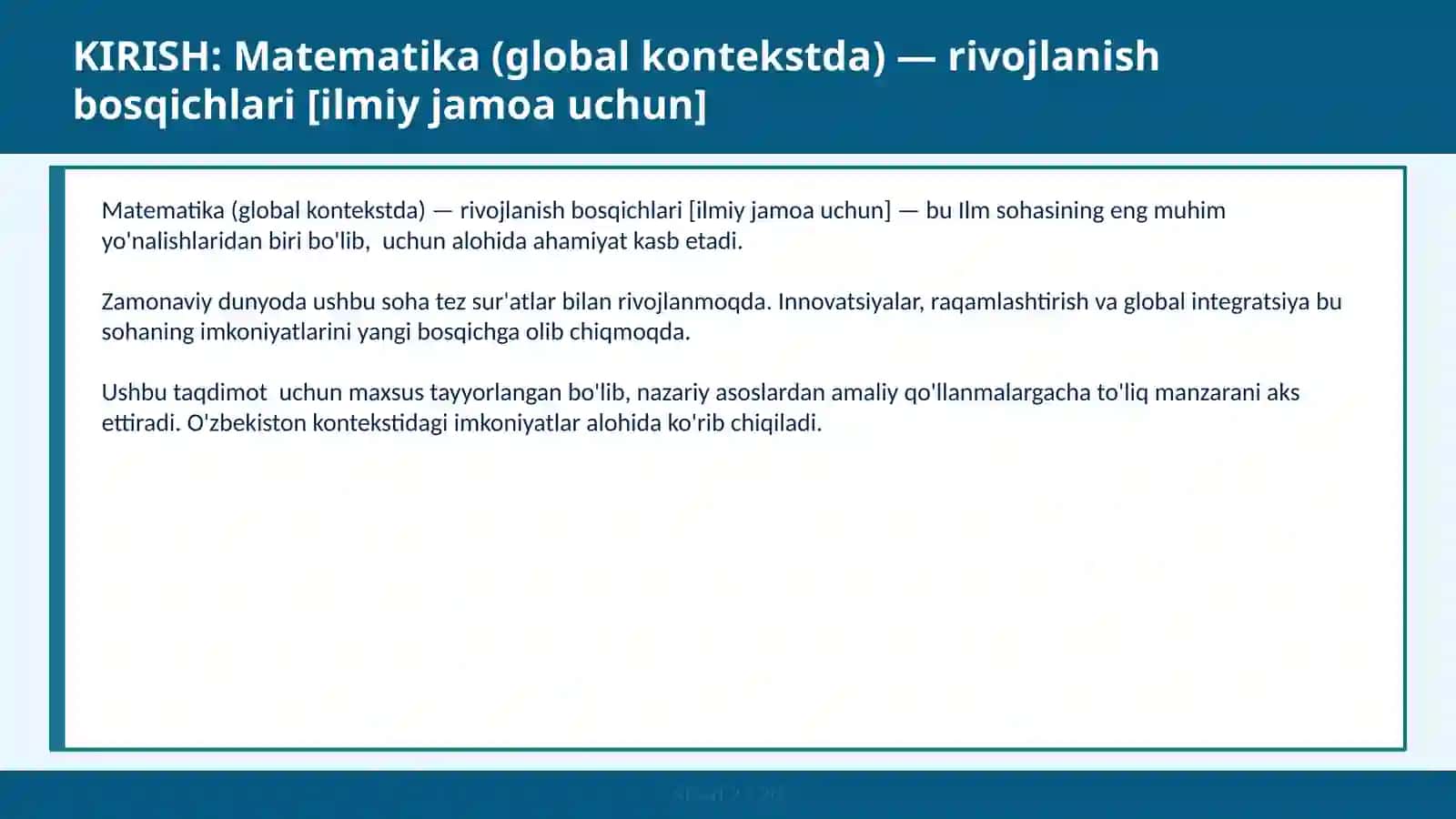 Matematika (global kontekstda) — rivojlanish bosqichlari [ILMIY JAMOA UCHUN] 2