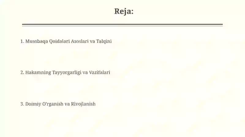 Musobaqa qoidalari asoslari 2
