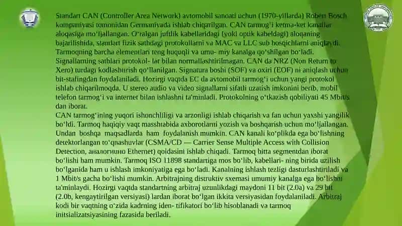 Can va ARCNET TARMOQLARI. 2