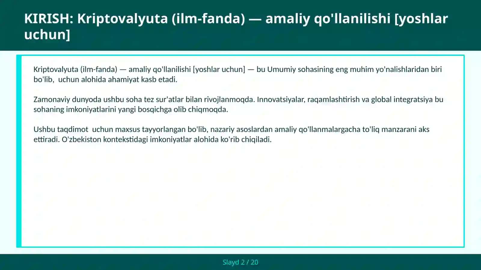 Kriptovalyuta (ilm-fanda) — amaliy qo'llanilishi [yoshlar uchun] 2