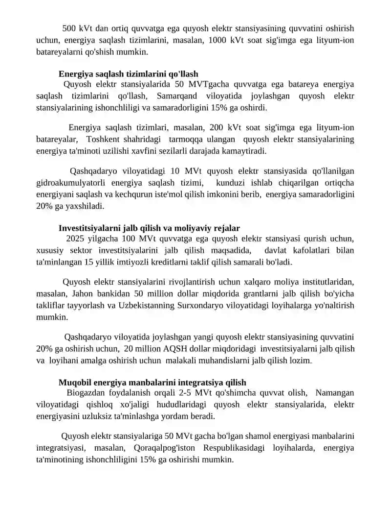 Quyosh elektr stansiyalarining quvvatini oshirish yo'llari 2