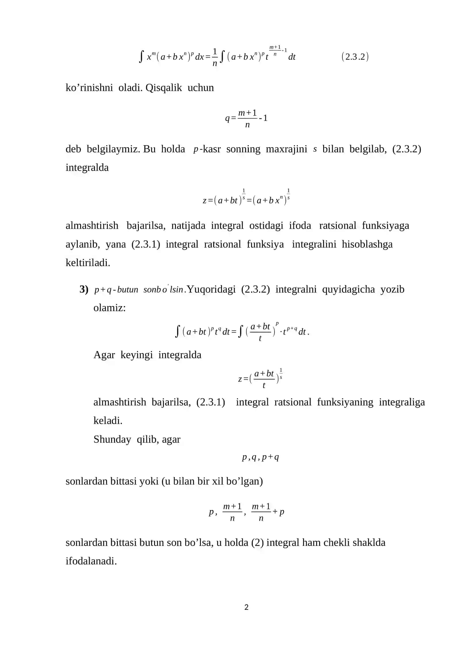 Binomial differensiallarni integrallash 2