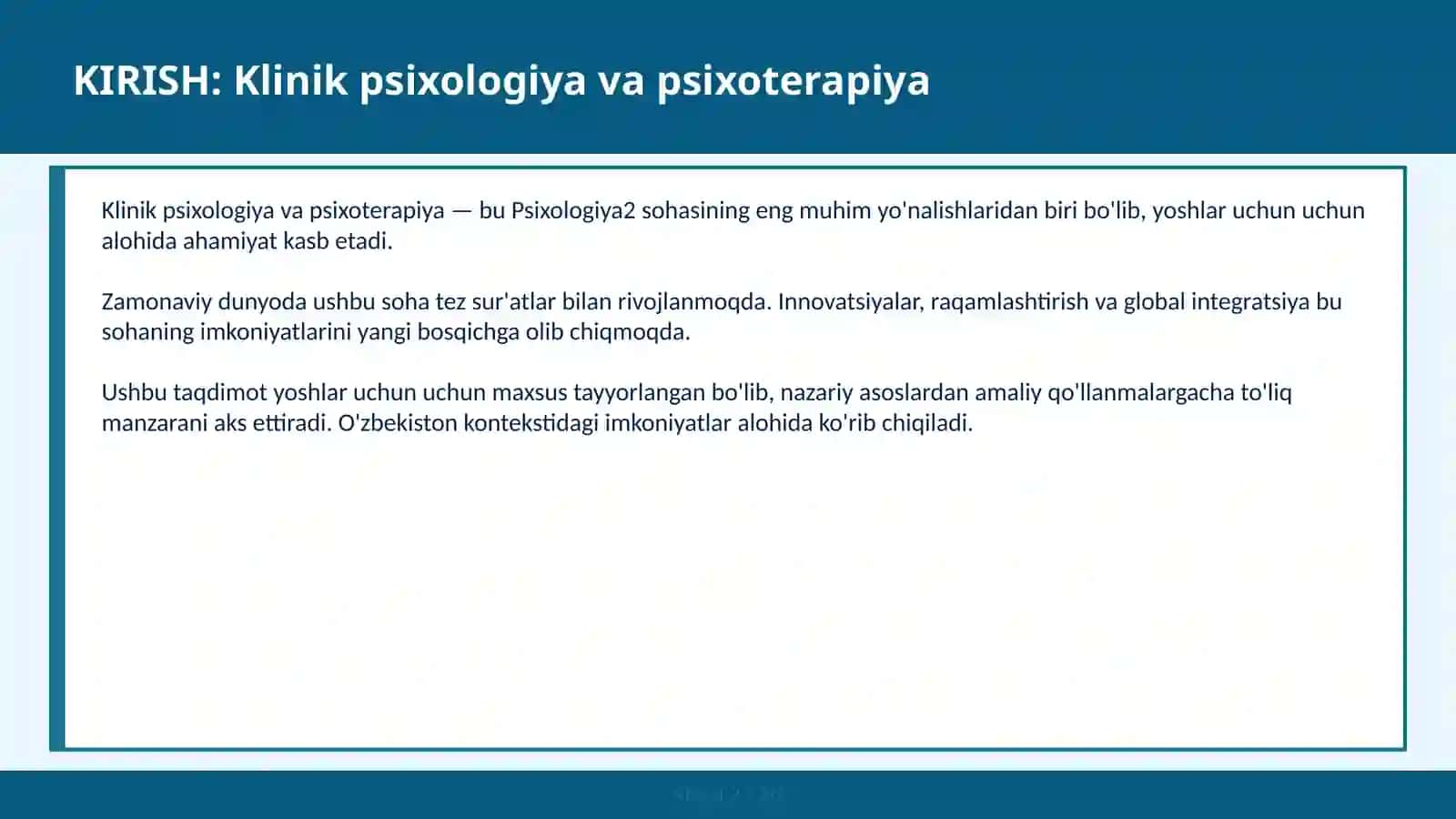KLINIK PSIXOLOGIYA VA PSIXOTERAPIYA 2