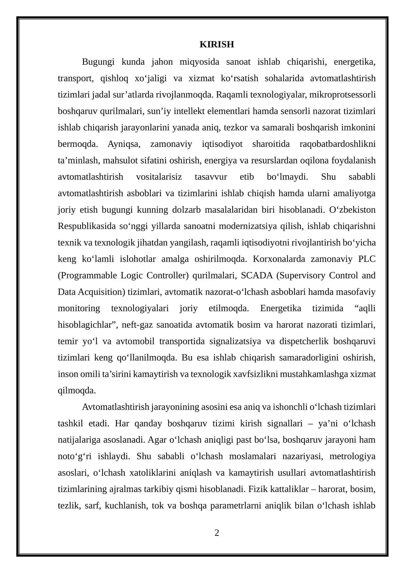 O'lkash va nazorat tizimlari 2