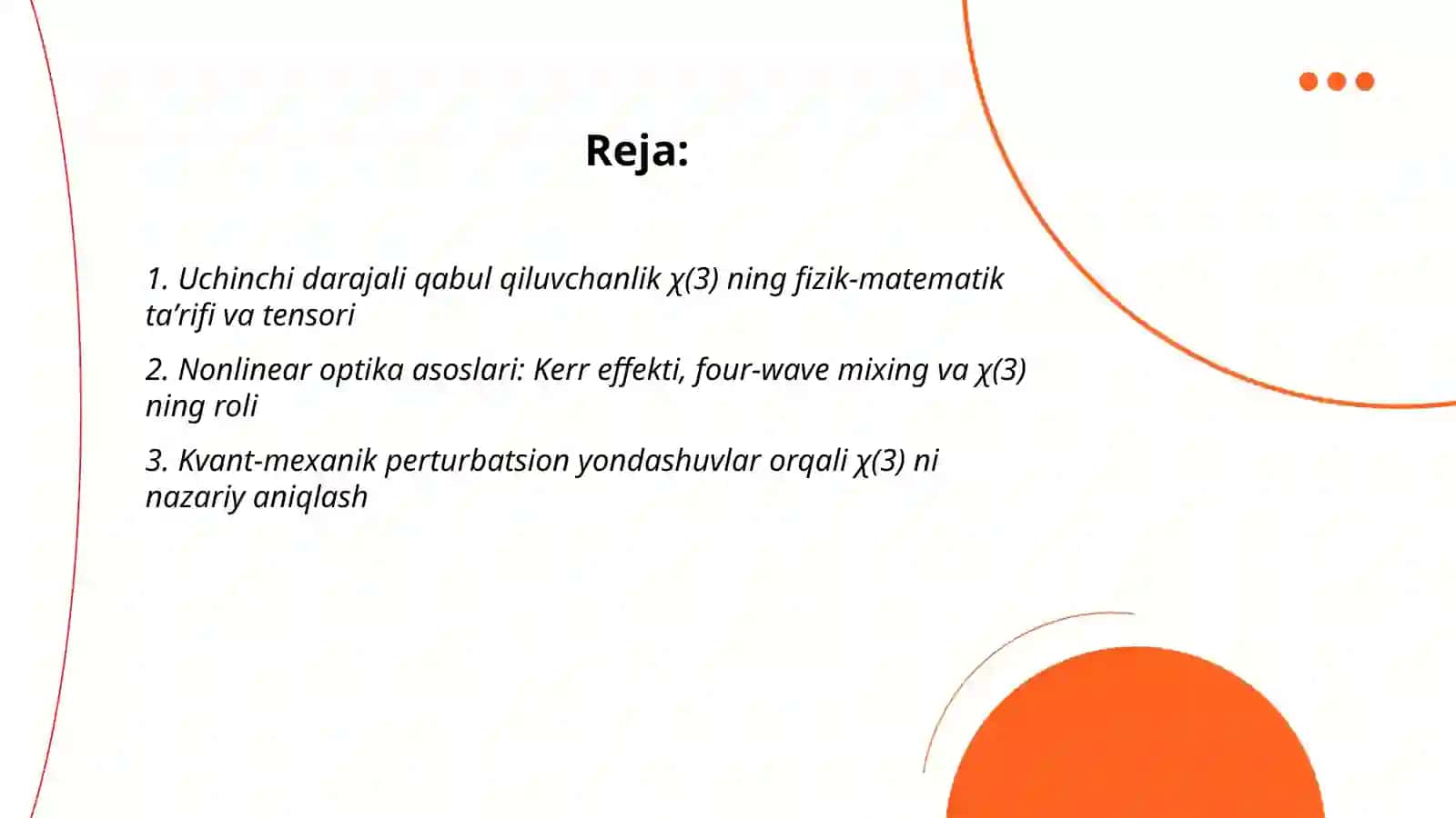 Optik shishlarda uchinchi darajali qabul qiluvchanlikni nazariy aniqlash va amalda hisoblash 2