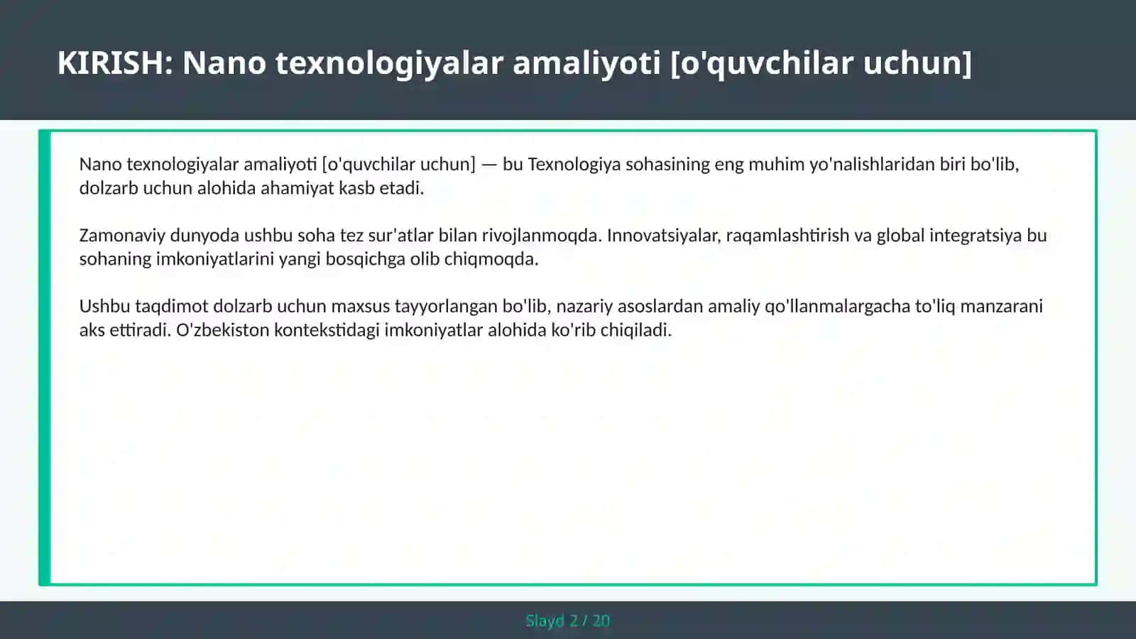 Nano texnologiyalar amaliyoti [O'quvchilar uchun] 2