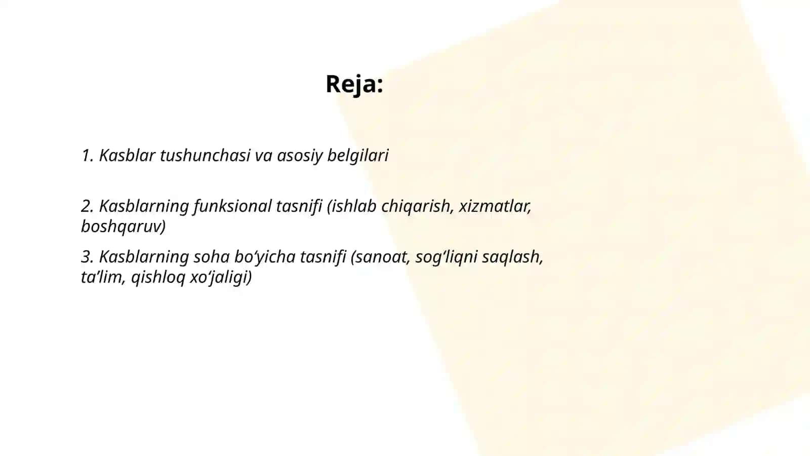 Kasblar va ularning klassifikatsiyasi 2